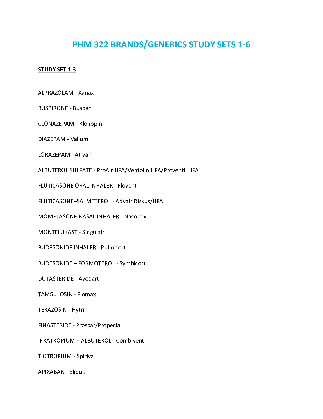 Preview image of PHM 322 / PHM 322 BRANDS GENERICS STUDY SETS 1-6 document